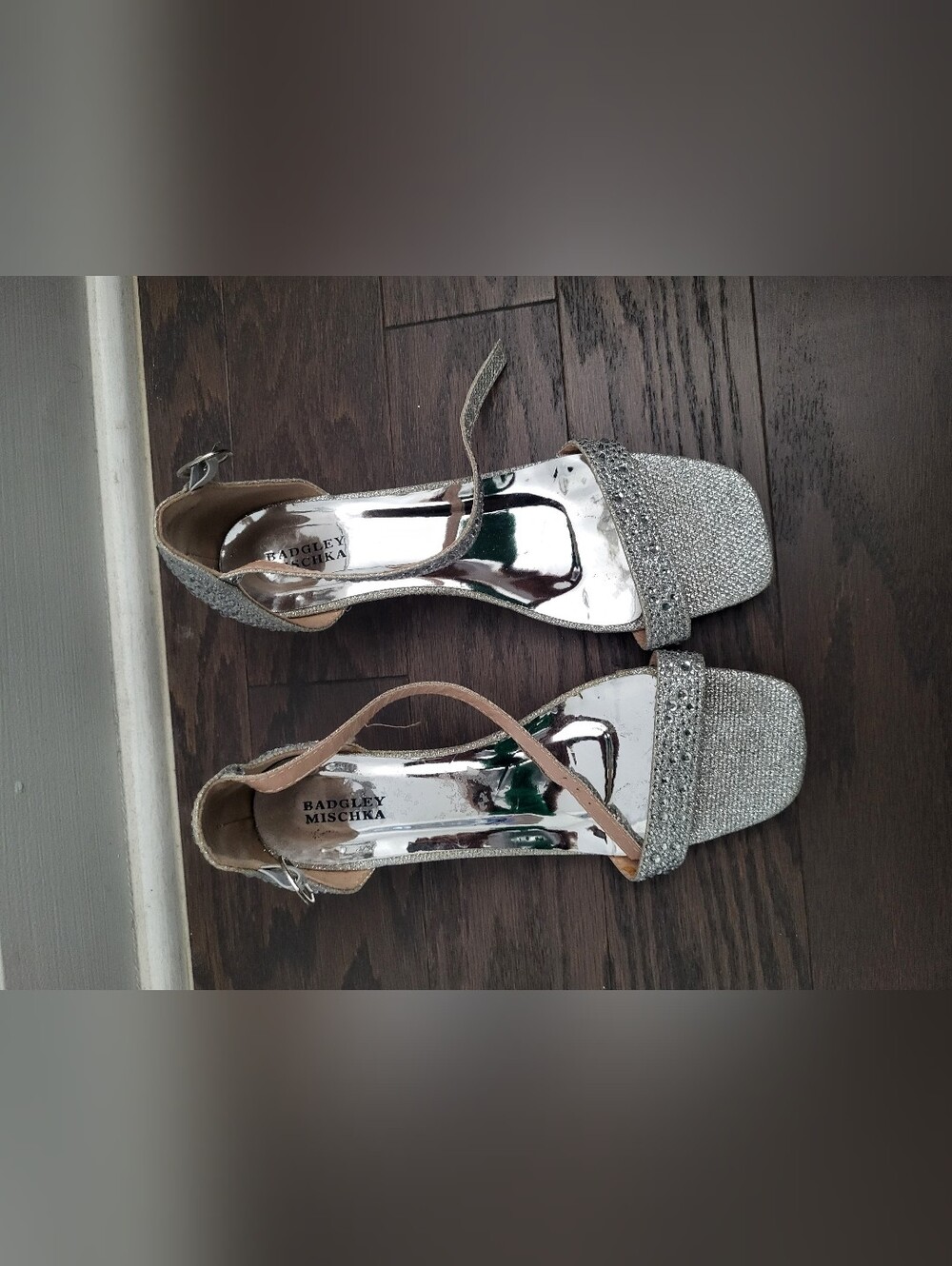 Badgley Mischka Silver Glitter Open-Toe Slingback Heels